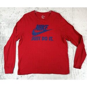 Nike Tee Shirt Large Men's Red Maroon Long Sleeve Swoosh Just Do It Casual